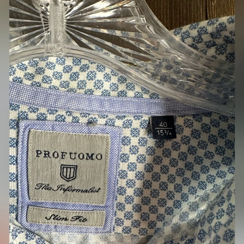 Profuomo 41-16 Slim Fit Blue/White button down dress shirt EUC - Picture 3 of 4